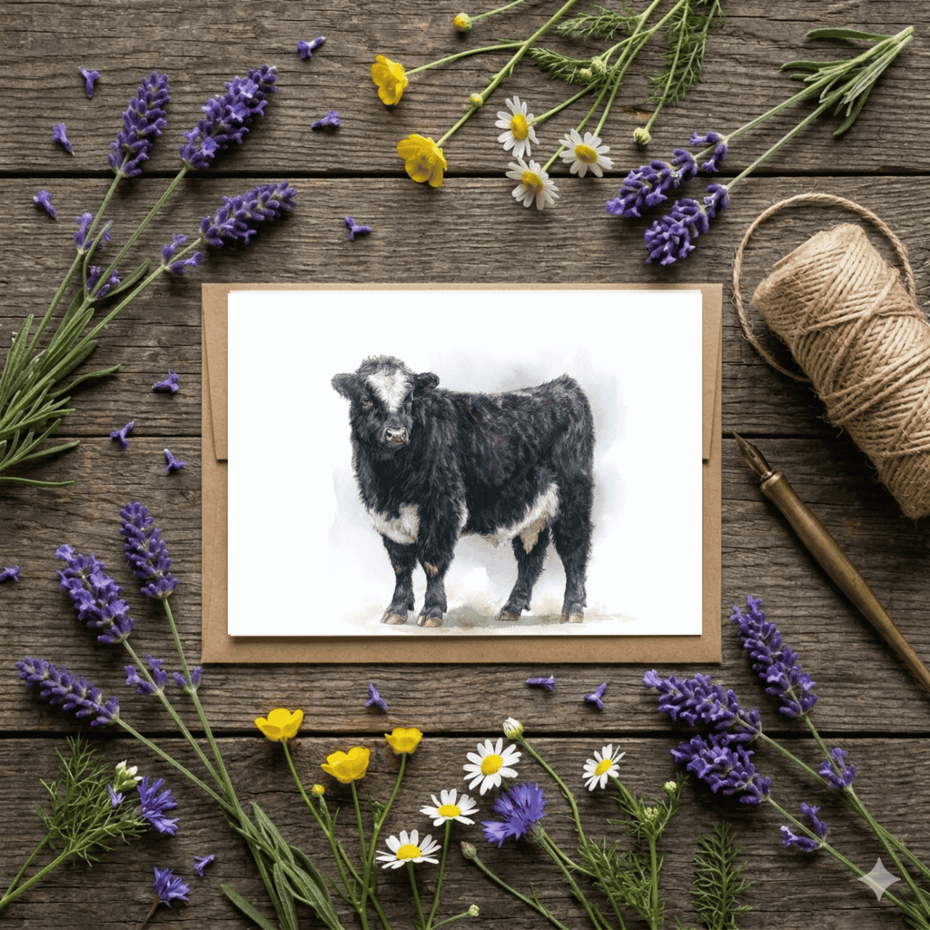 Heritage Belted Galloway Luxury Greeting Card - Willow and Wag