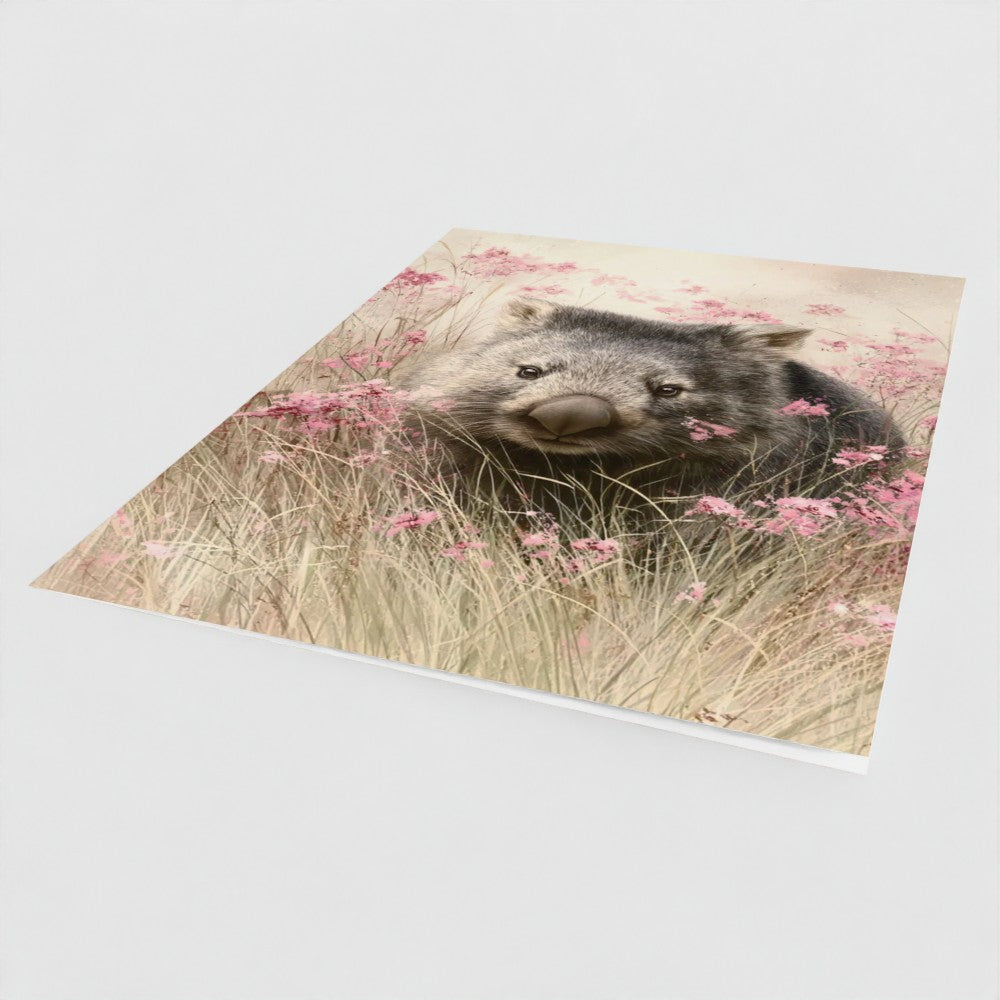Wombat & Wild Heath Native Wildlife Greeting Card – Luxury Blank Stationery