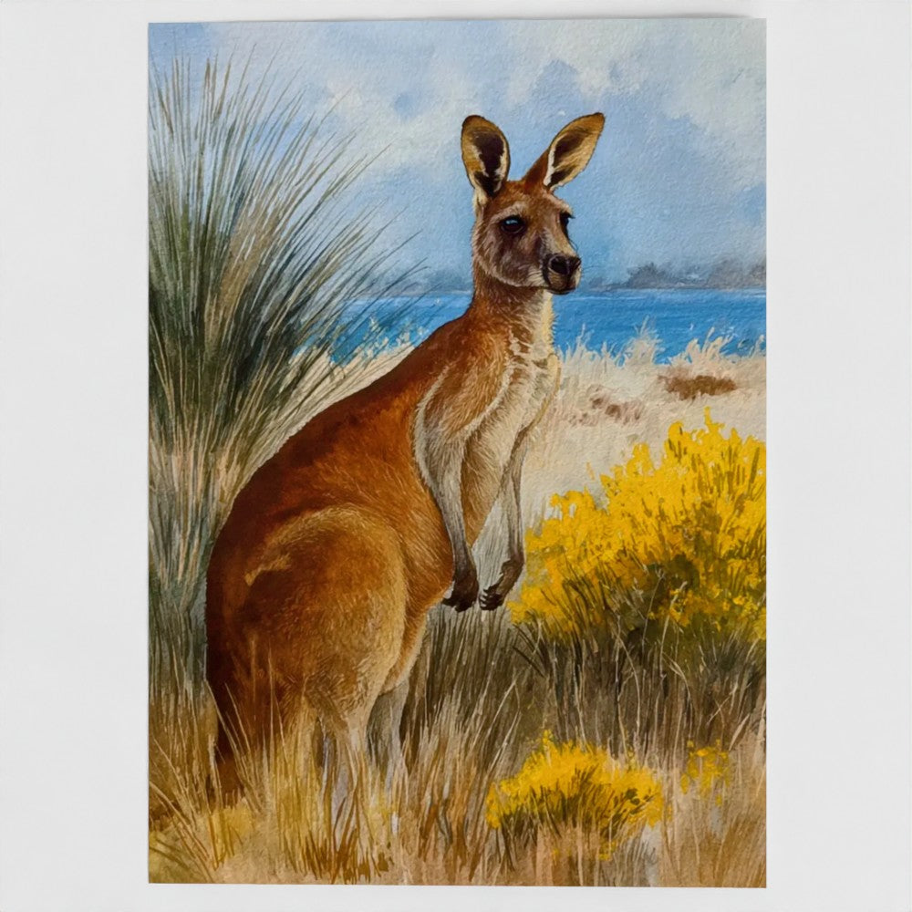 Eastern Grey Kangaroo Native Wildlife Greeting Card – Luxury Blank Stationery